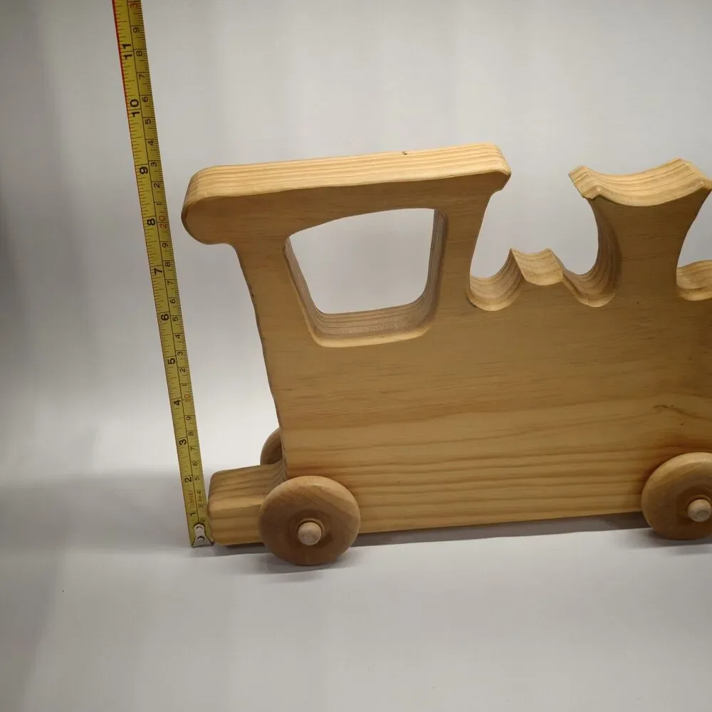 Handmade Wooden Train Locomotive Shelf Sitter Folk Art Decor Rolling Toy 15 Inch